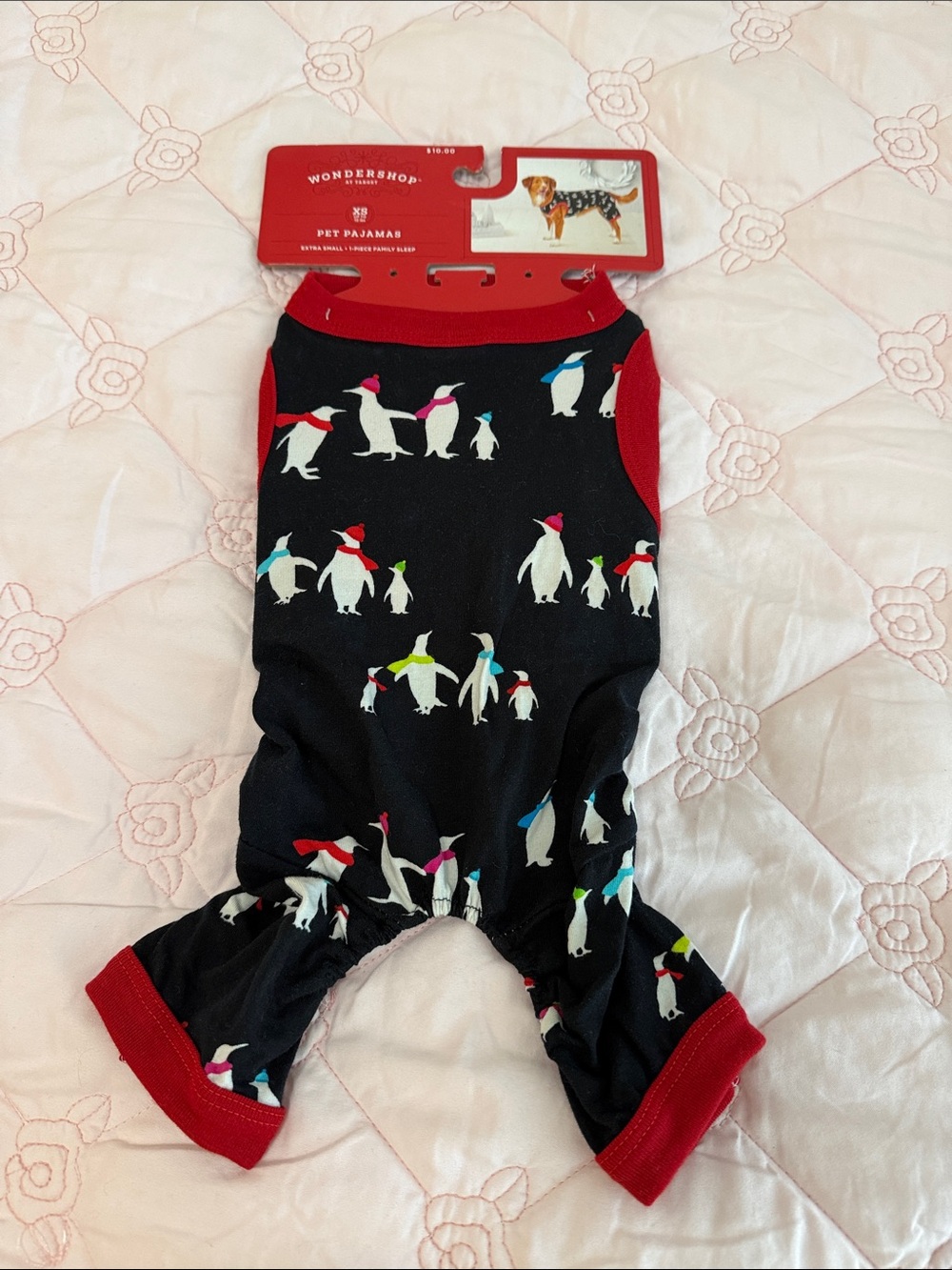 DOG XS- Wondershop Black Penguin Pet Pajamas with Red Trim